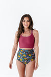 Bali Floral High Waisted Ruched Bottoms