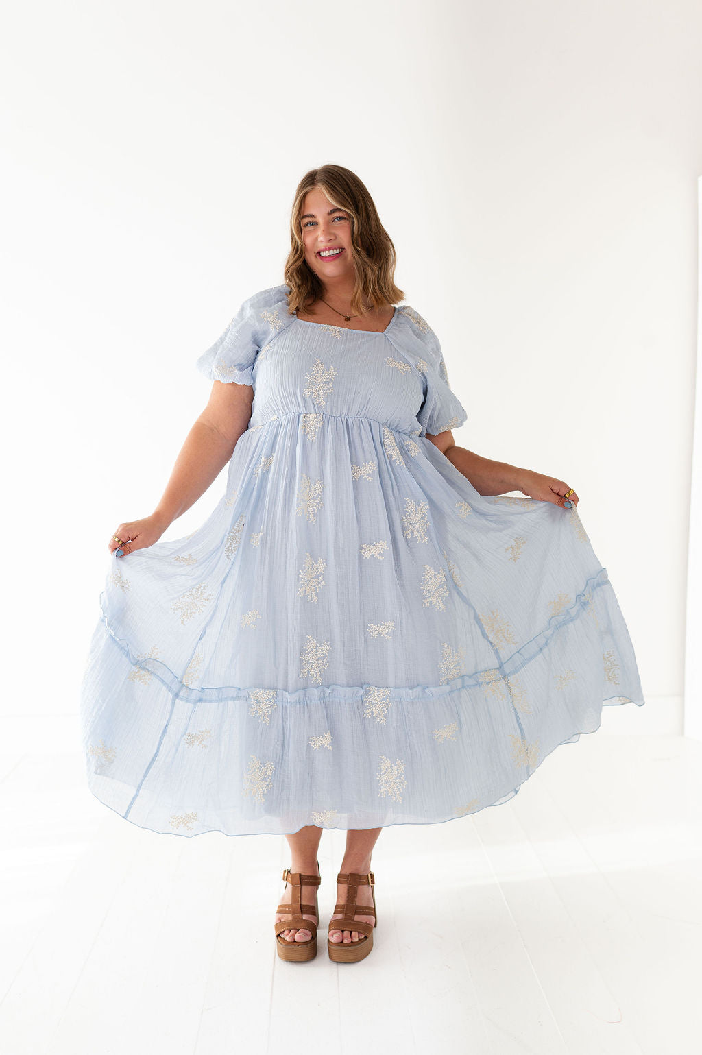 light blue peasant dress Wild Patchwork Print Flare Sleeve Puff sleeves complete the look with a subtle vintage Luxalzxs Women's Medieval Vintage Solid