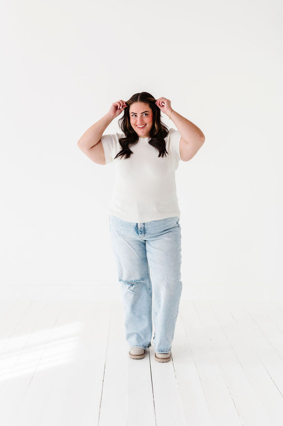 Penny Ribbed Top in Ivory