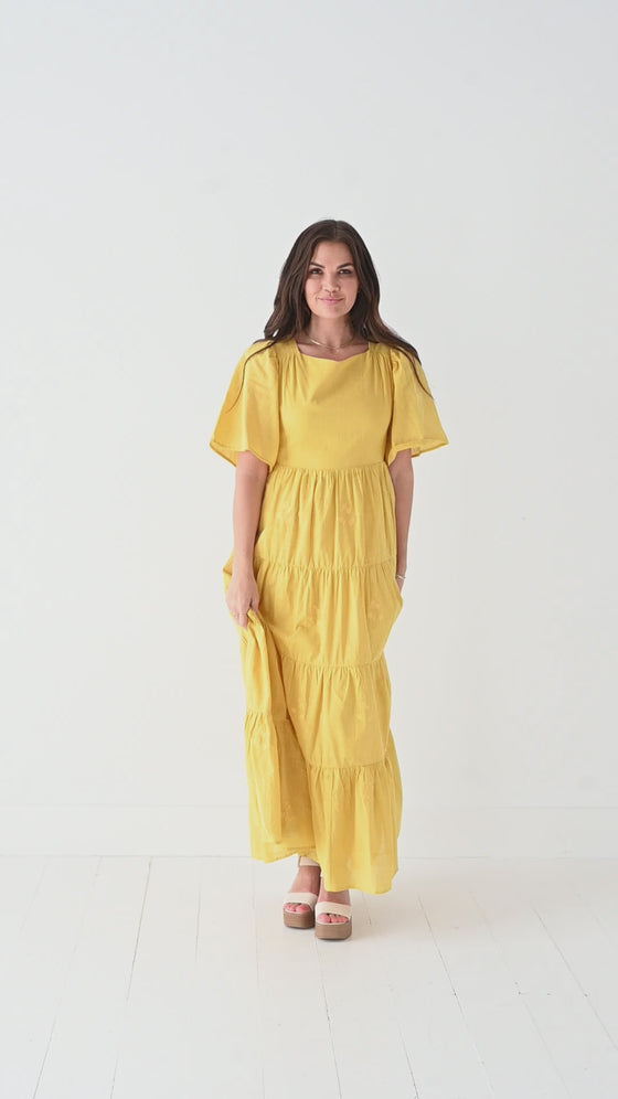 Lucia Embroidered Dress in Mustard