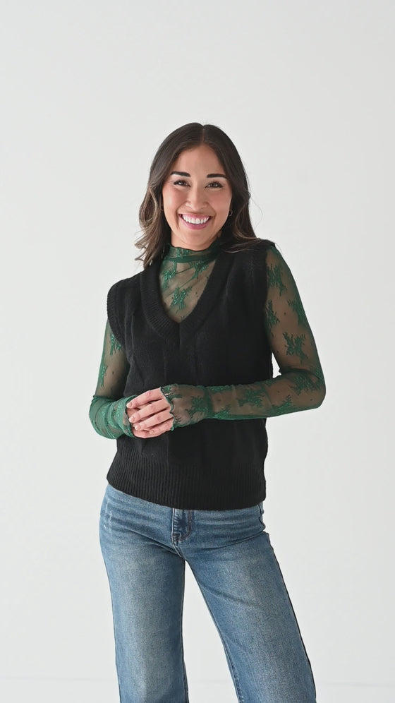 Serena Sheer Lace Top in Evergreen