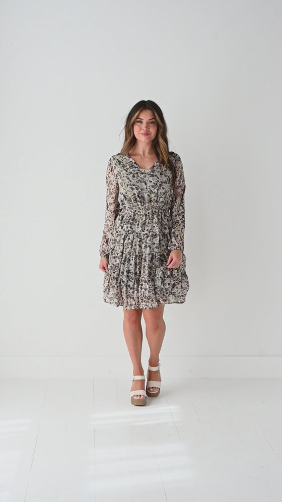 Clove Floral Tiered Dress in Olive