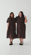 Mia Embroidered Smocked Dress in Brown