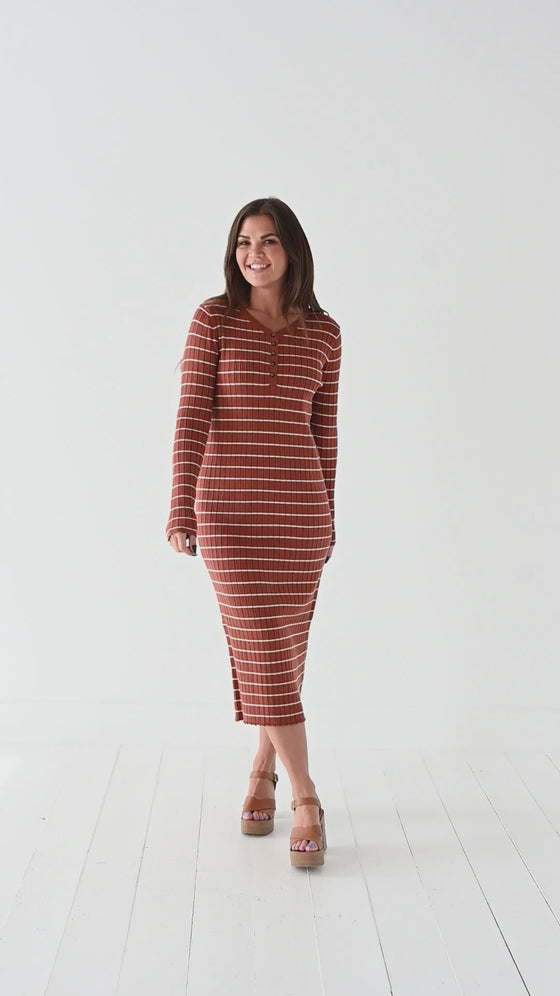 Willow Stripe Sweater Dress in Rust