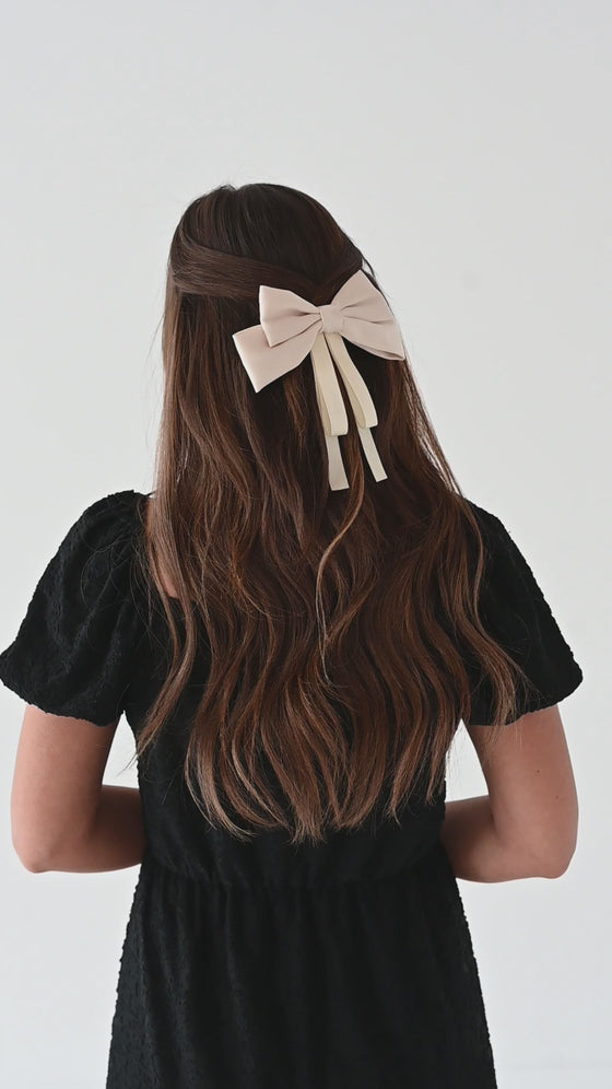 Satin Hair Bow in Cream