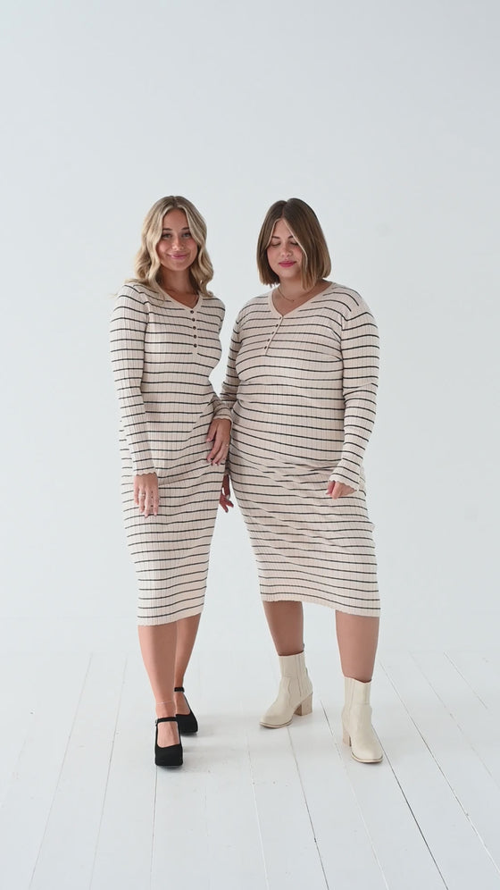 Willow Stripe Sweater Dress in Oatmeal