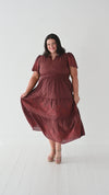 Sandra Embroidered Dress in Burgundy