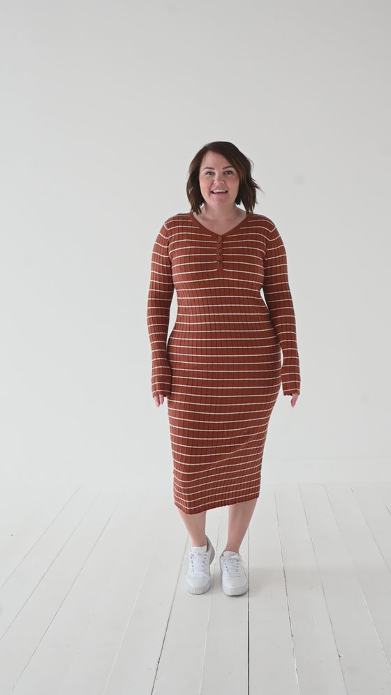 Willow Stripe Sweater Dress in Rust