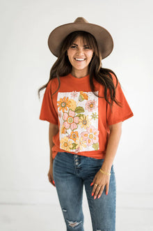  Vintage Floral Graphic Tee in Rust - Size Small Left