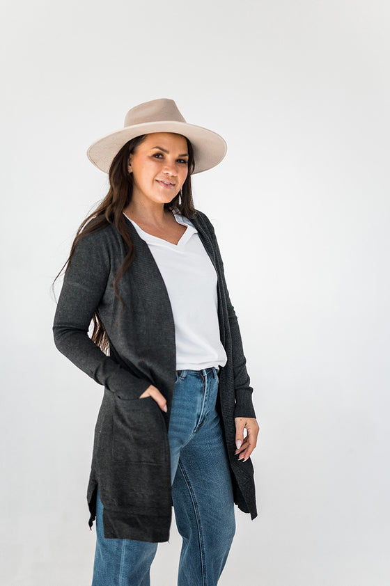 Jessie Long Cardigan in Charcoal Gray