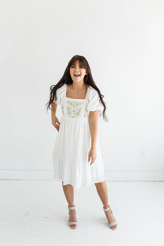 Jessica Embroidered Dress in Ivory - Size Large Left