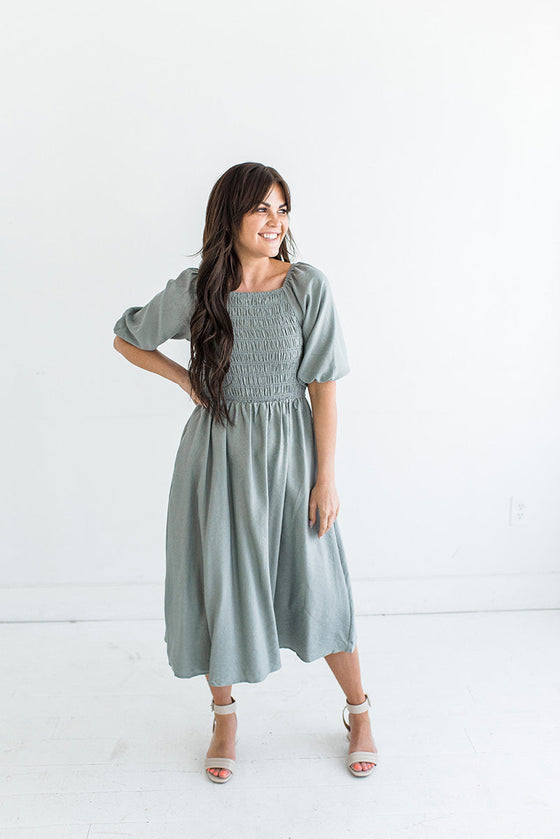 Letty Smocked Dress in Sage - Size 3X Left