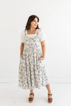 Macey Printed Overall Dress in Natural/Sage - Size Small Left