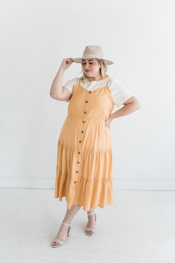 Destiny Button Dress in Mustard - Size Large Left