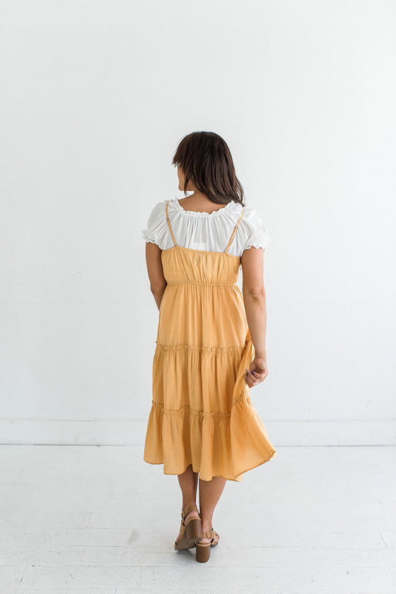 Destiny Button Dress in Mustard - Size Large Left