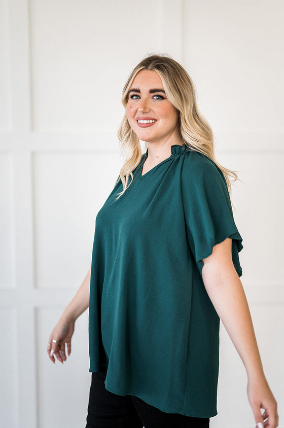 Bailey Ruffle Top in Hunter Green - Size Small Left