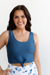 Tropical Tides Knot Top in Dark Navy - Size XS & Small Left