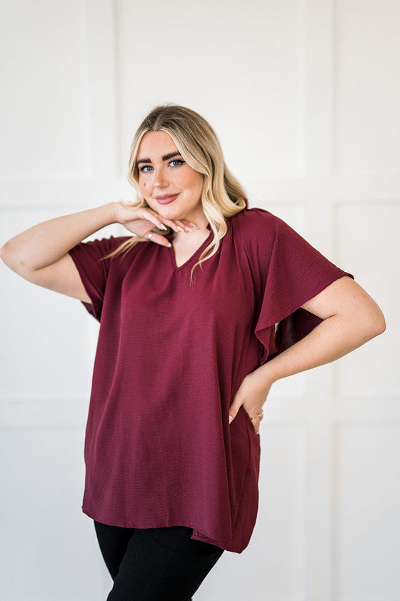 Bailey Ruffle Top in Burgundy - Size Small Left