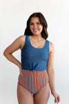 Tropical Tides Knot Top in Dark Navy - Size XS & Small Left