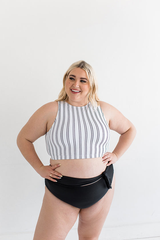 Coastal Tides Crop Top in Black and White Stripes - Size Small & Medium Left