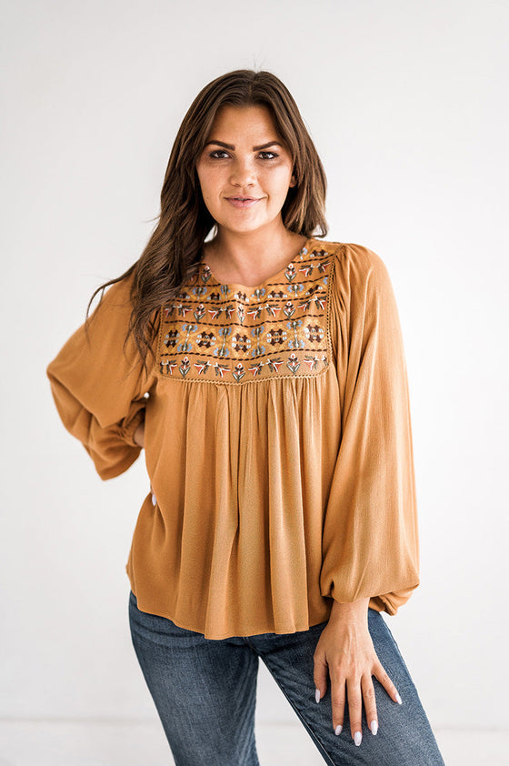 Granada Embroidered Blouse in Earthen