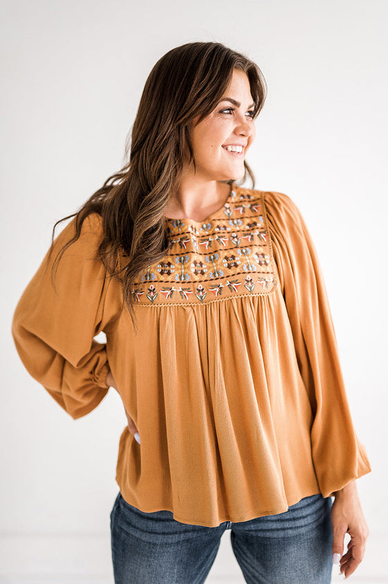 Granada Embroidered Blouse in Earthen - Size Small Left
