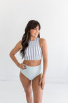 Coastal Tides Crop Top in Black and White Stripes - Size Small & Medium Left