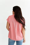 Laney Button Up Tee in Coral- Size Small & Large Left