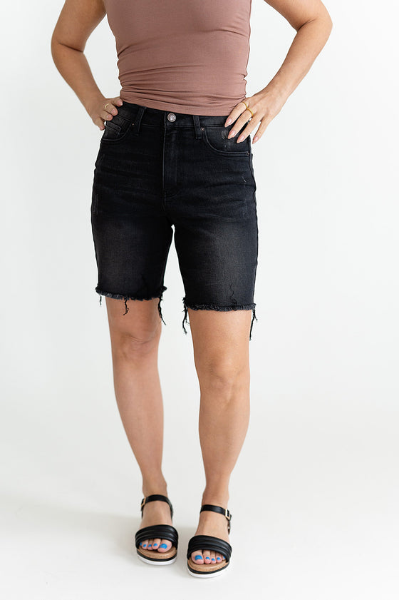 Beckett Frayed Shorts in Black - Size 1X, 2X & 3X Left