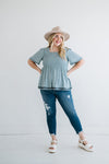 Mira Embroidered Top in Dusty Blue