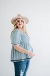 Mira Embroidered Top in Dusty Blue